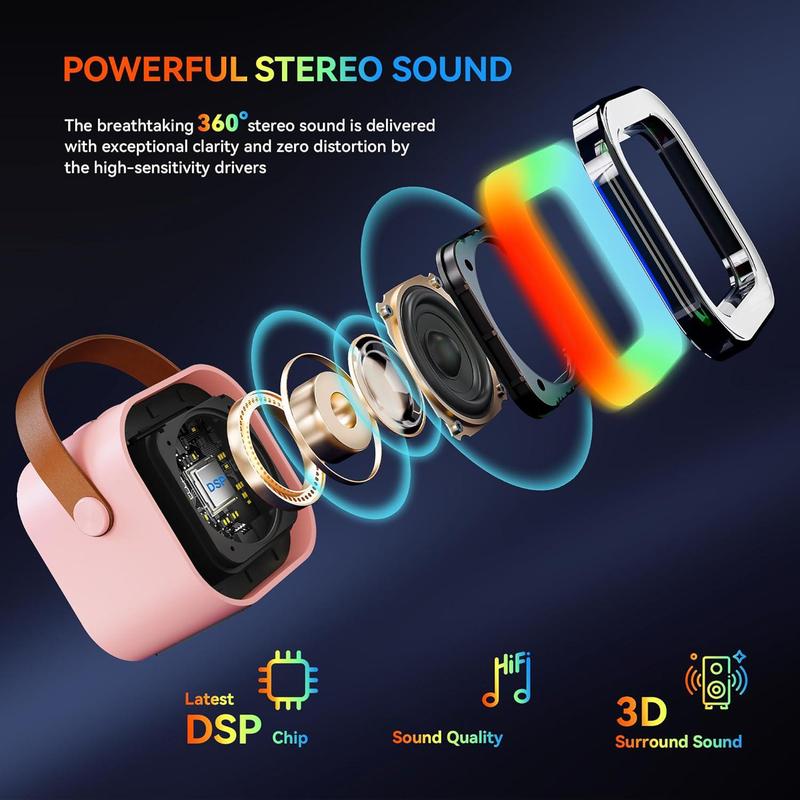 Portable Wireless Speaker with Microphone, Rechargeable Bluetooth-compatible Speaker with Microphone, Wireless Karaoke Machine for Party Birthday Gift