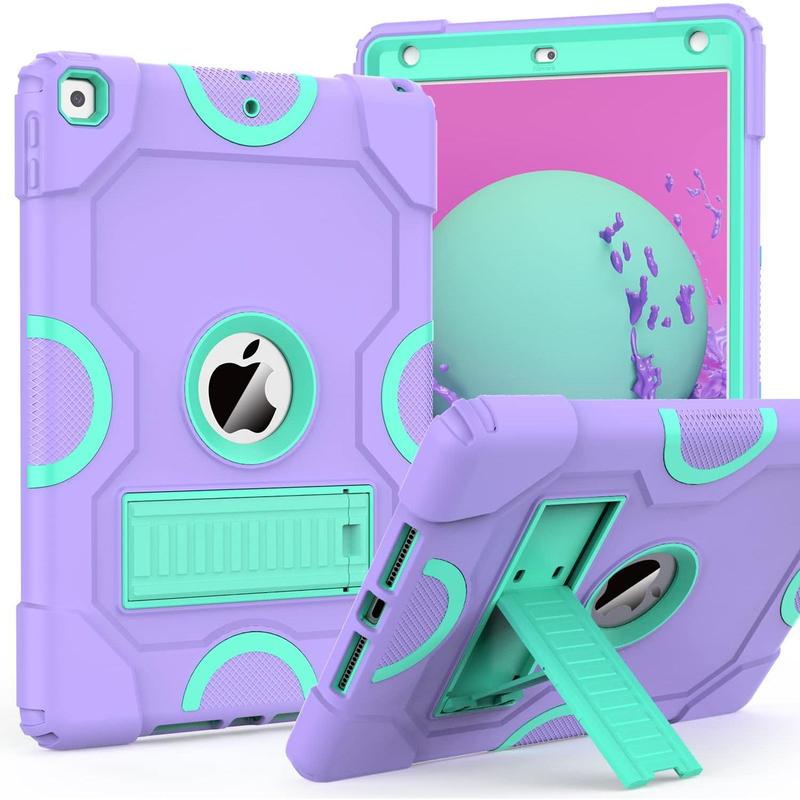 for iPad 9th Generation Case, iPad 8th 7th Generation Case, iPad 10.2 Inch   2019 Case, Heavy Duty Rugged Shockproof Protective Cover with Kickstand for  Purple Green Accessories Computer