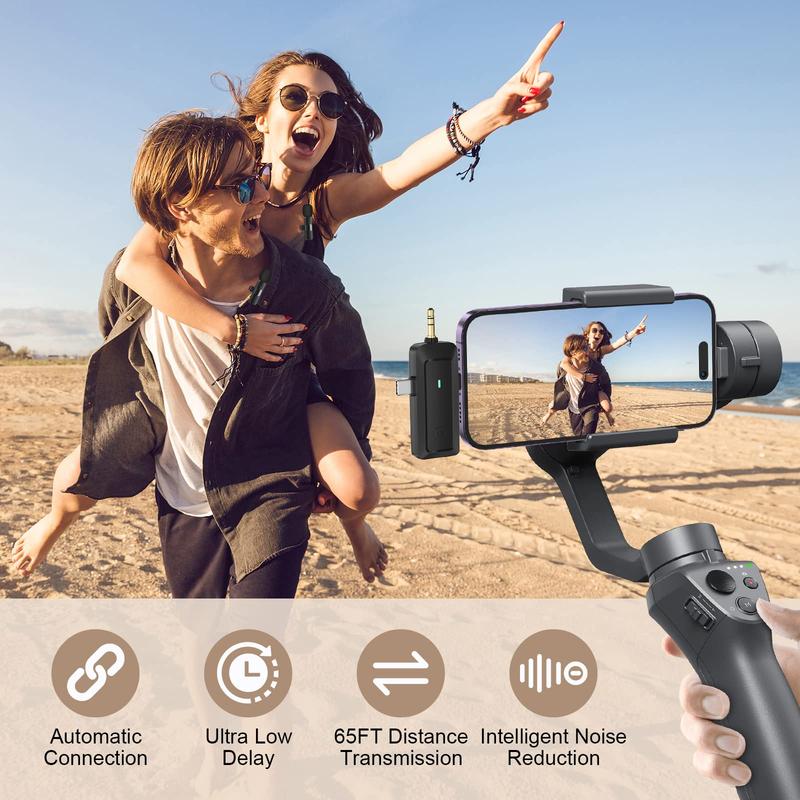 3-in-1 Mini Wireless Lavalier Microphone for iPhone Android Camera Mini Microphone, USB C Microphone, iPhone Mic,Video Recording Live Streaming, Vlogging, Interview, 2.4Gz Noise Canceling Double Mics USB Adapter