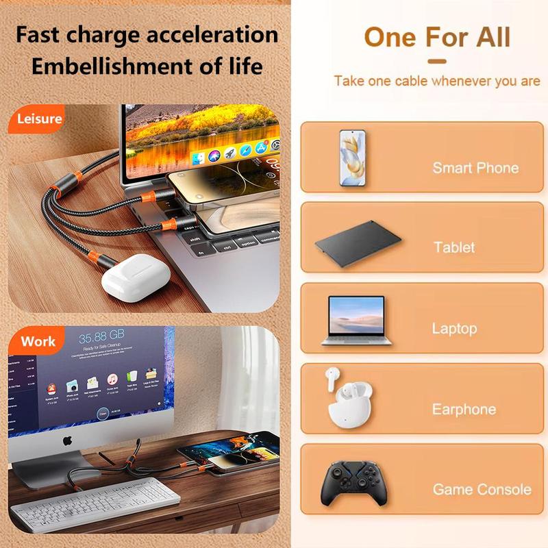 6 in 1 Multi Charging Cable, 100W Multi USB Cable, Braided Multiple Phone Charger Cable, Universal USB A C Charging Cord with IP Type C Micro USB Port