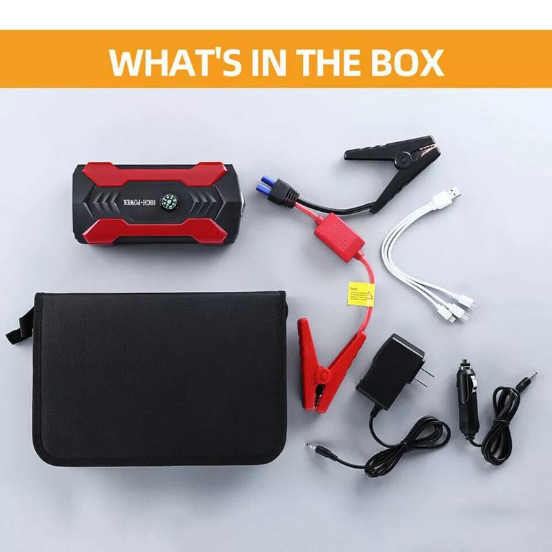 99800Mah Car Jump Starter Booster Jumper Box Power Bank Battery Charger Portable, 12V Car Battery Jump Power with LED Light W100 Portable Jumpstarter Accessories Phone Smartphone Jumper Cables Emergency Tools Access Orio De Carro Warning Flasher