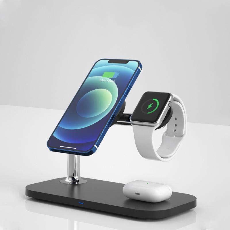 3-in-1 Wireless Charger, 15W Foldable Charger Stand, Multifunctional Magnetic Wireless Charger for iPhone & AirPods & Apple Watch