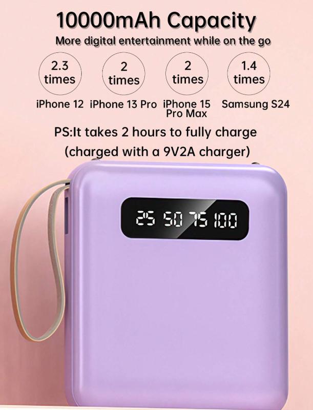 1Pc 10000mAh 10W Emergency Portable Power Bank, One Input And Three Charging Ports, Can Protect The Charger Output, Compatible With Type C Lightning Micro Charging Output