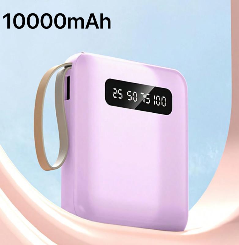 1Pc 10000mAh 10W Emergency Portable Power Bank, One Input And Three Charging Ports, Can Protect The Charger Output, Compatible With Type C Lightning Micro Charging Output