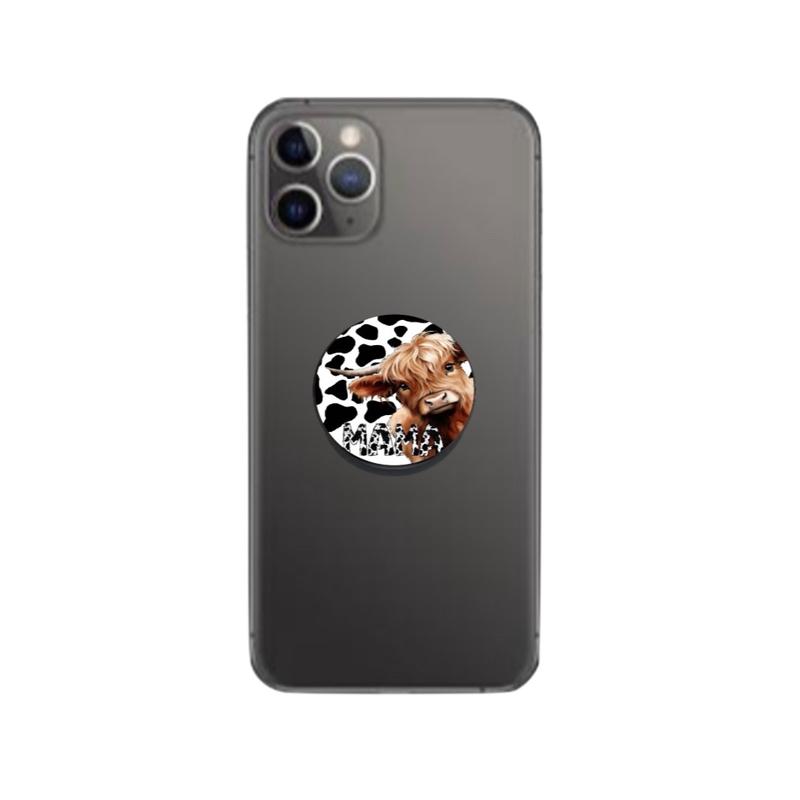 Cow Print Highland Cow Mama Phone Grip Accessories-Fun and Unique phone accessory Stand Foldable