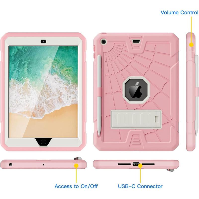 iPad 9.7 inch Case for Kids | iPad 6th Generation Cases with Stand | iPad 5th Generation Case W Pencil Holder 2018 2017 | Slim Shockproof Protective Case for iPad 9.7 inch 5th 6th Gen Pink