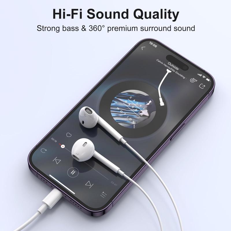 Earbuds, Wired Earphones (Built-in Microphone & Volume Control) Noise Canceling Isolating Headphones for iPhone 14 13 12 11 SE X XR XS 8 7 Audio Button Connector Headset