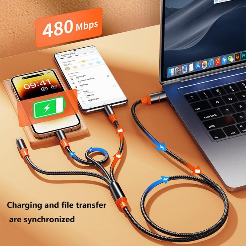 6 in 1 Multi Charging Cable, 100W Multi USB Cable, Braided Multiple Phone Charger Cable, Universal USB A C Charging Cord with IP Type C Micro USB Port