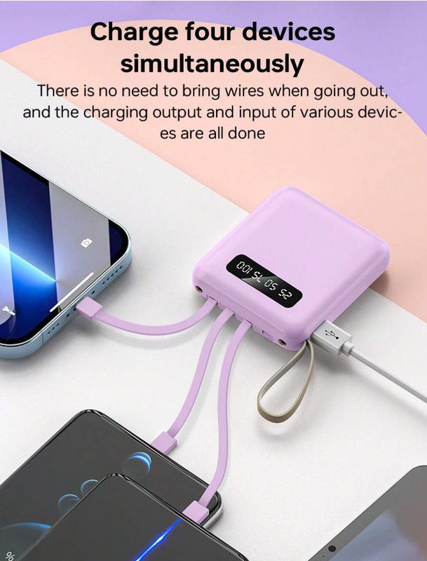 1Pc 10000mAh 10W Emergency Portable Power Bank, One Input And Three Charging Ports, Can Protect The Charger Output, Compatible With Type C Lightning Micro Charging Output