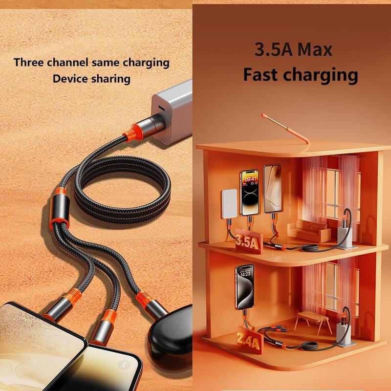 6 in 1 Multi Charging Cable, 100W Multi USB Cable, Braided Multiple Phone Charger Cable, Universal USB A C Charging Cord with IP Type C Micro USB Port