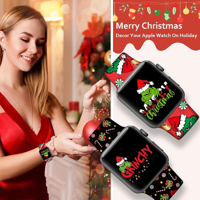 Christmas Halloween Watch Band Compatible with Apple Watch Band 38mm 40mm 41mm 42mm 44mm 45mm 49mm iWatch Ultra SE Series 9 8 7 6 5 4 3 2 1, Christmas Halloween Soft Silicone Sport Replacement Strap Band for Girls