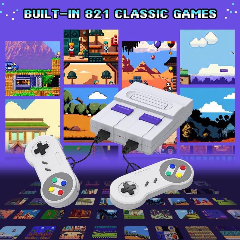 Super Retro Game Console Classic Mini HDMI System with Built in 821 Old School Video Games, Super Classic System, Plug and Play