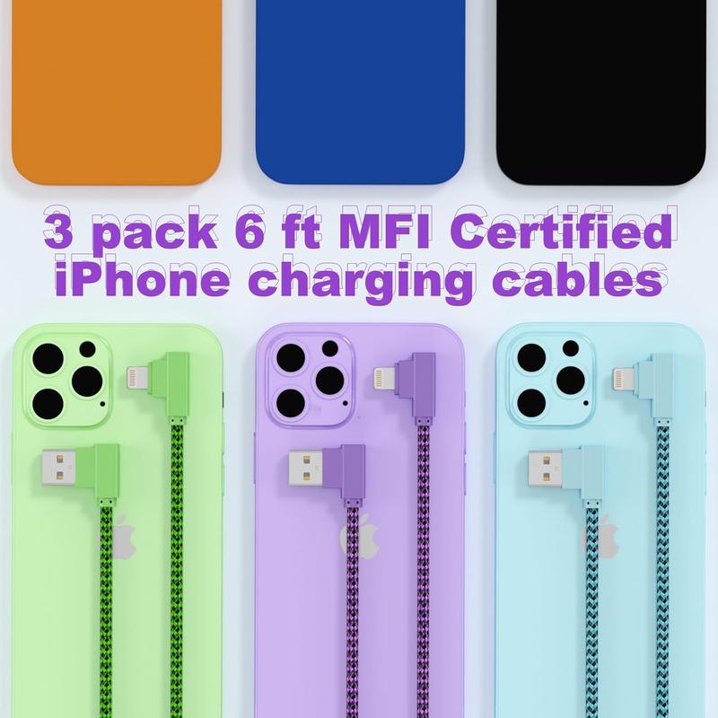 iPhone Charger 10 ft Lightning Cable [Apple MFi Certified] 3 Pack 90 Degree Fast Charging Cables Long