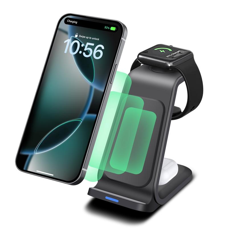 3 in 1 Wireless Charger 15W Fast Charging Charger Desktop Charging Station for iPhone 16 15 14 13 12 11 Apple Watch AirPods Pro