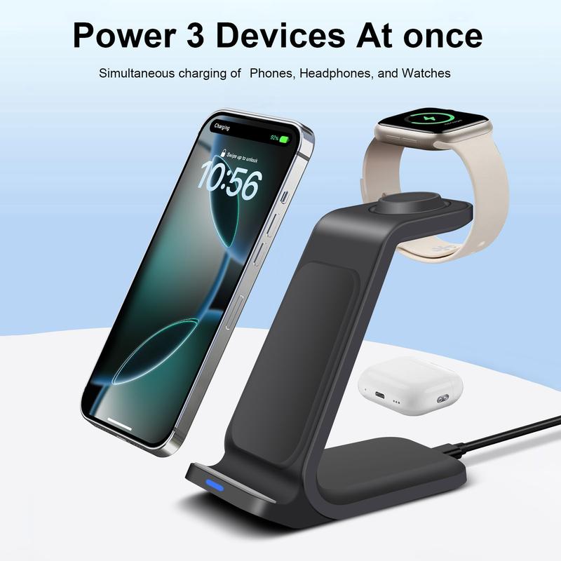 3 in 1 Wireless Charger 15W Fast Charging Charger Desktop Charging Station for iPhone 16 15 14 13 12 11 Apple Watch AirPods Pro