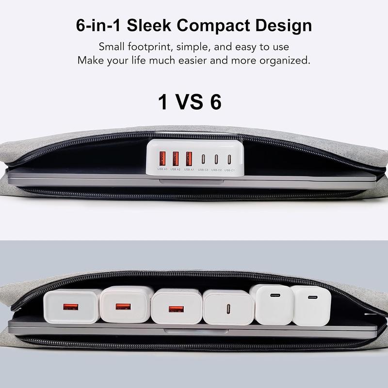 100W USB C Fast Charger Block Compact GaN 6 Port USB C Charging Station Hub Block Wall Charger Power Strip Adapter Plug Cube for iPad iPhone 16 15 14 13 12 Pro Max xs max Plus airpods max Huawei Pixel Note Galaxy, 5ft Cord  Cellphone Smartphone