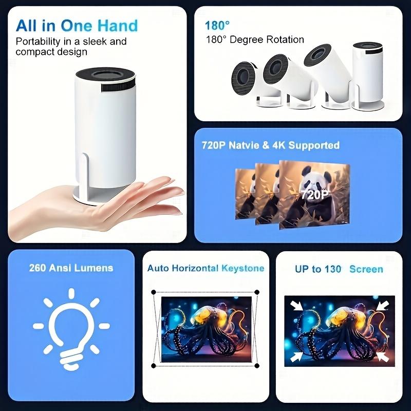 Sharp Display, Ultra-Portable 4K Mini Projector-Smart WiFi and Wireless, Adjustable Screen, 180 ° Rotation, USB Powered-Perfect Choice for Home Entertainment