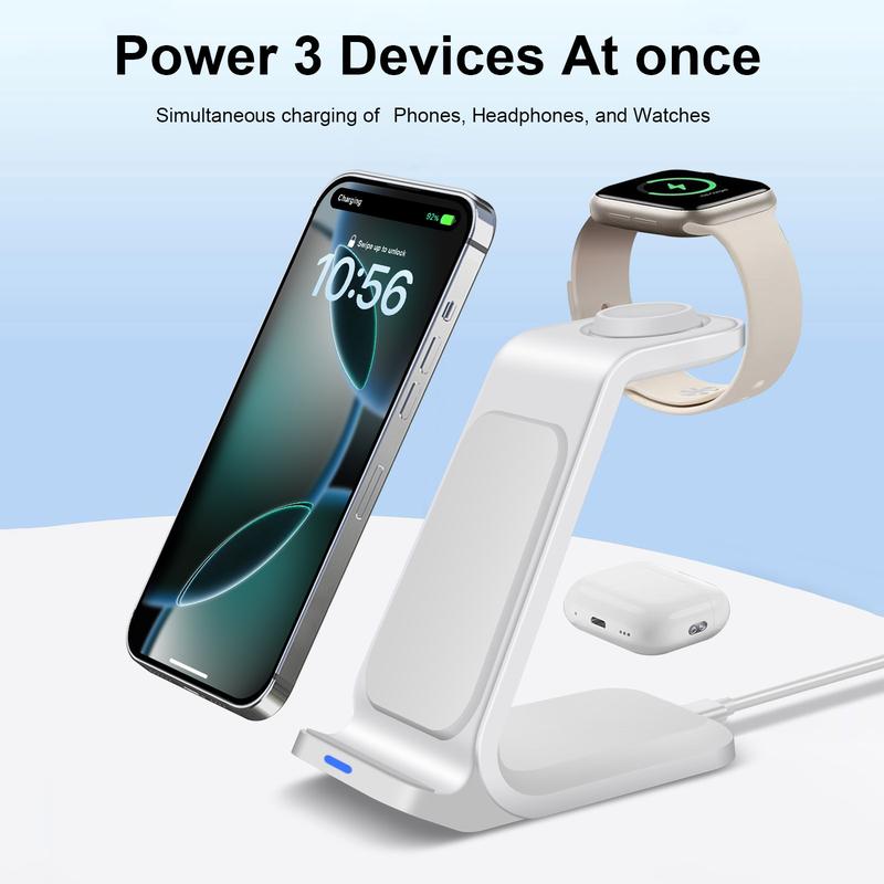 3 in 1 Wireless Charger 15W Fast Charging Charger Desktop Charging Station for iPhone 16 15 14 13 12 11 Apple Watch AirPods Pro