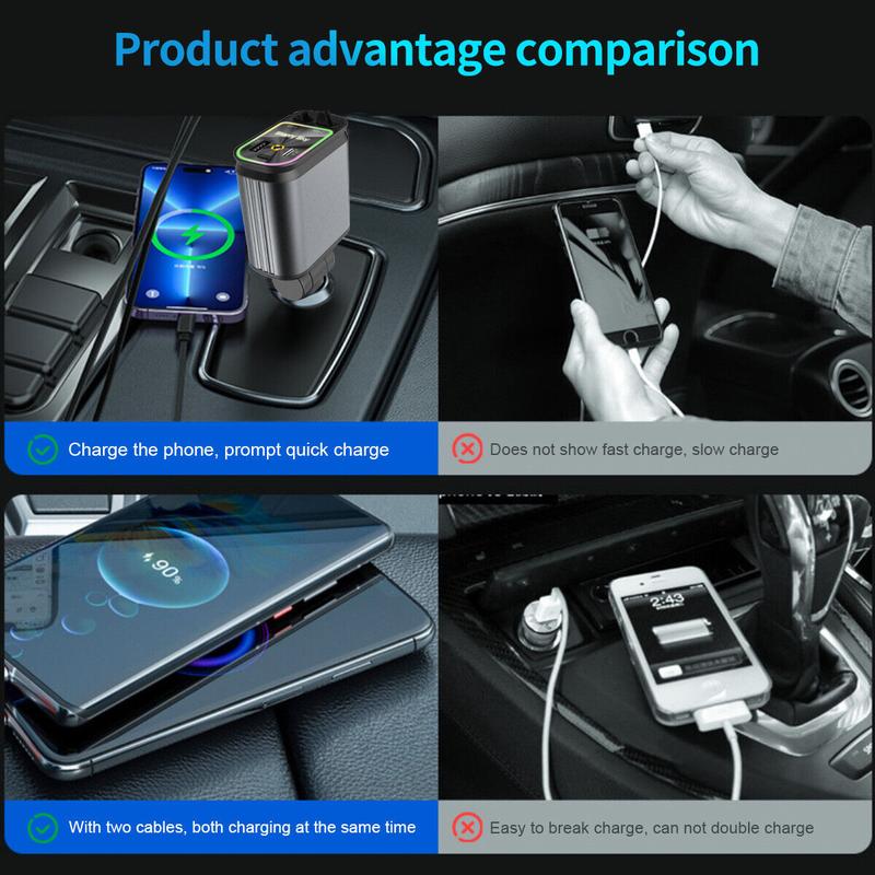 4 in 1 Retractable Car Charger, Double Type C Fast Charging Adapter[Max100W] with Lightning Cable&Dual Charge Port Compatible with iPhone 15 14 13 Pro Max Plus iPad AirPods,Samsung Galaxy S23 S22 S10,Google Smartphone Cellphone