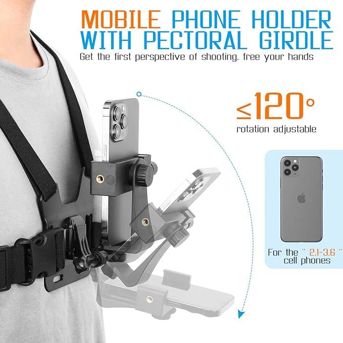 Mobile Phone Chest Mount Harness Strap Holder Cell Phone Clip Action Camera POV for Samsung iPhone Plus etc