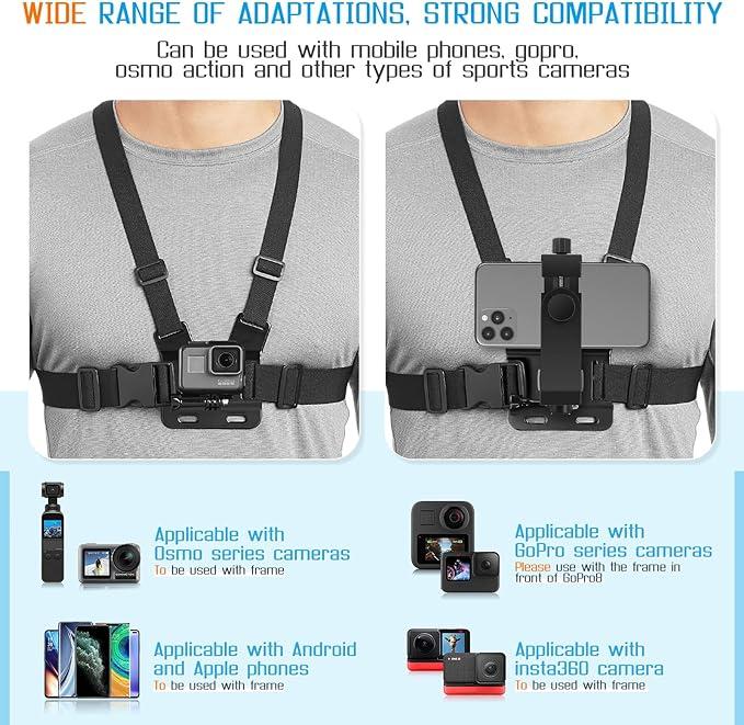 Mobile Phone Chest Mount Harness Strap Holder Cell Phone Clip Action Camera POV for Samsung iPhone Plus etc