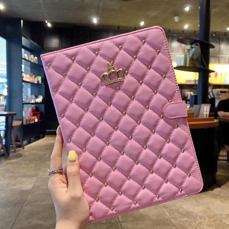 Topwin crown design Case for iPad 9.7 2018 2017 iPad Air 2, Diamond cute elegant PU leather smart auto sleep wake stand shockproof case for Apple iPad 5th 6th iPad Air (pink)