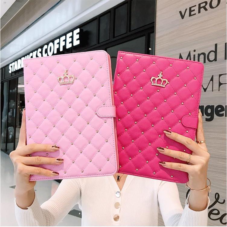 Topwin crown design Case for iPad 9.7 2018 2017 iPad Air 2, Diamond cute elegant PU leather smart auto sleep wake stand shockproof case for Apple iPad 5th 6th iPad Air (pink)