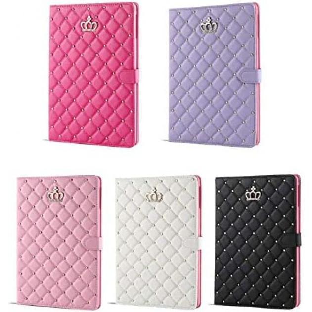 Topwin crown design Case for iPad 9.7 2018 2017 iPad Air 2, Diamond cute elegant PU leather smart auto sleep wake stand shockproof case for Apple iPad 5th 6th iPad Air (pink)