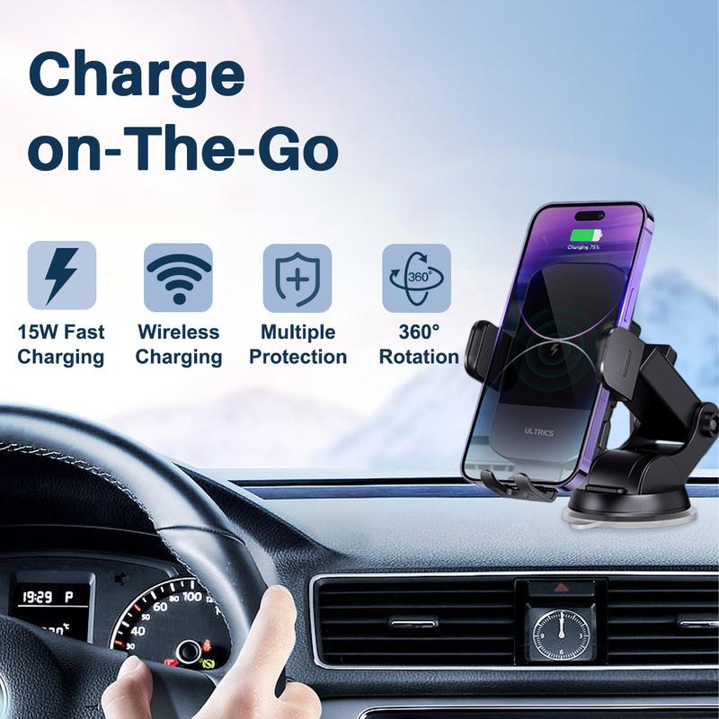 Wireless Car Charger, 15W Fast Auto Clamping Car Charger Phone Holder fit for iPhone 15 14 13 12 11 Pro Max, Smartphone Cellphone Charging Mobile Electronic, Electronic Accessories, Compatible for Samsung Galaxy Smartphone Accessories, Back to School