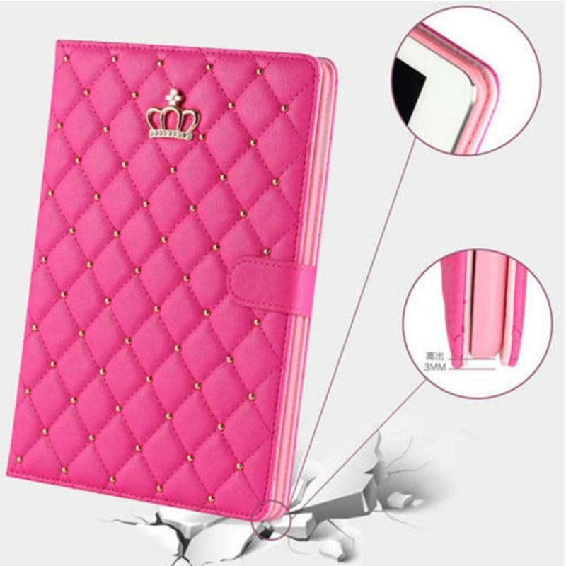 Topwin crown design Case for iPad 9.7 2018 2017 iPad Air 2, Diamond cute elegant PU leather smart auto sleep wake stand shockproof case for Apple iPad 5th 6th iPad Air (pink)