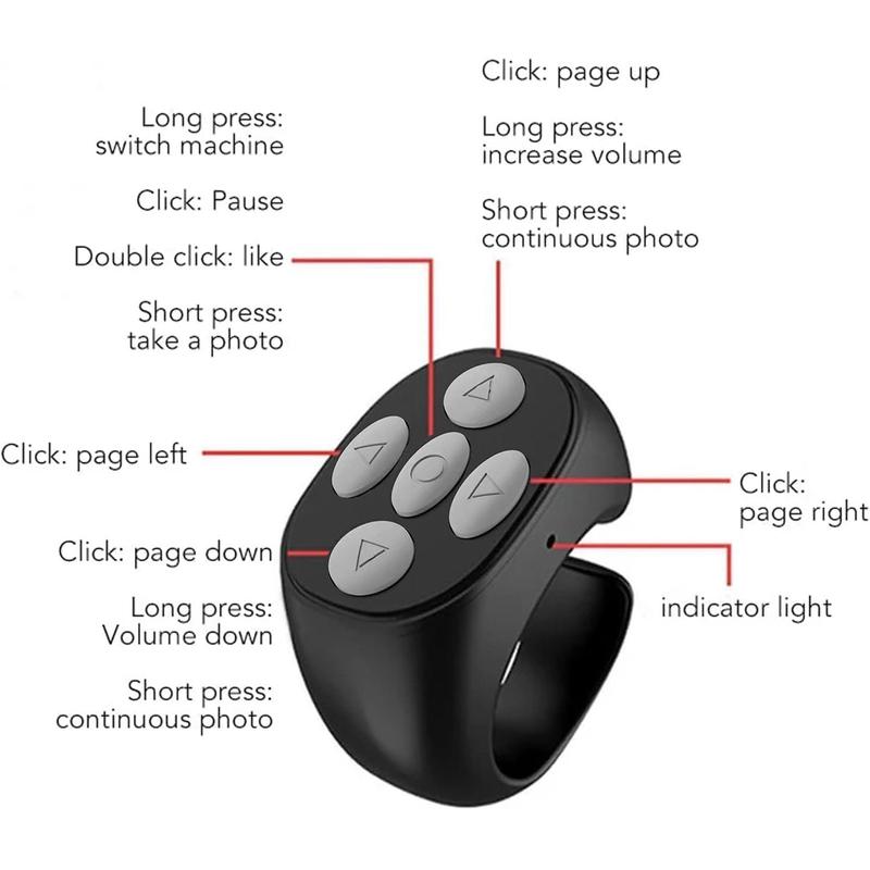 Multifunctional 5-key Wireless Remote Control Ring, Rechargeable Remote Control Ring, Bluetooth-compatible Phone Remote Control Ring for Phone & Tablet