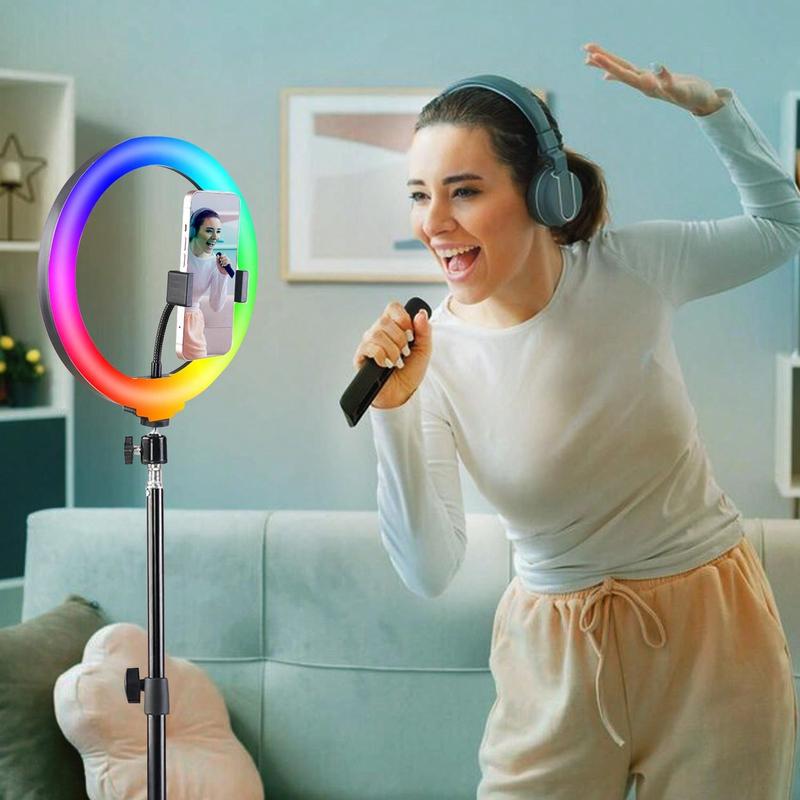 10 Inch Professional Selfie Ring Light With Stand -55.5 Inches High, 38 Color Modes, Stepless Dimming, Speed LED, Tripod Stand, Makeup, Video Recording, Live Streaming, Photography, Portable Lightweight Phone Stand, Holiday Parties, Christmas Gifts