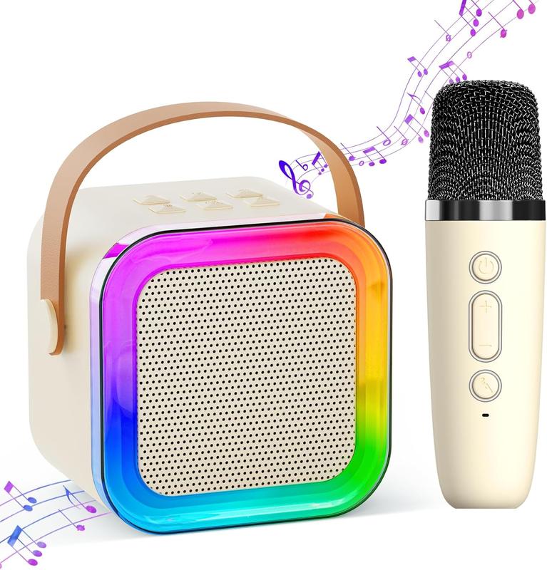 Mini Karaoke Machine for Kids Adults,Portable Bluetooth Speaker, 2  for 5 6 7 8 9 10 Year Old Girl Boys Birthday Gifts (Beige - 1 Mic)