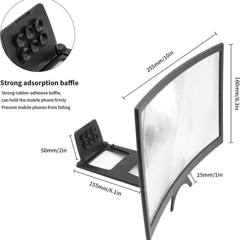 12 Inch Phone Screen Magnifier Phone Holder, 3D HD Curved Surface Design Movies Videos Amplifier, Foldable Phone Stand Screen Amplifier for All Smartphone