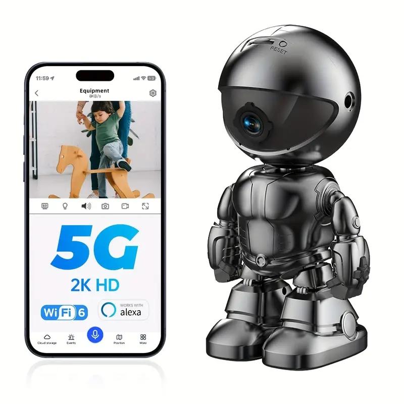 WESECUU Silver Robot Smart Camera for Indoor Security with 10M Motion Detection HD, Auto Body Tracking, Night Vision, and Mobile Remote Access