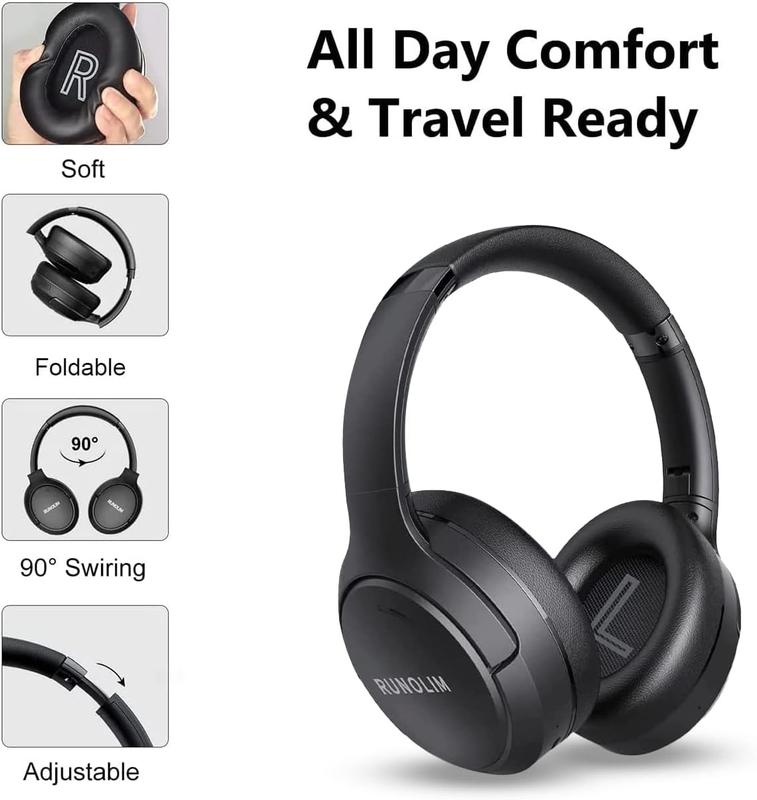 Hybrid Active Noise Cancelling Headphones, Wireless Over Ear Bluetooth Headphones with Microphone, 70H Playtime, Foldable Headphones with HiFi Audio, Deep Bass for Home Travel Office