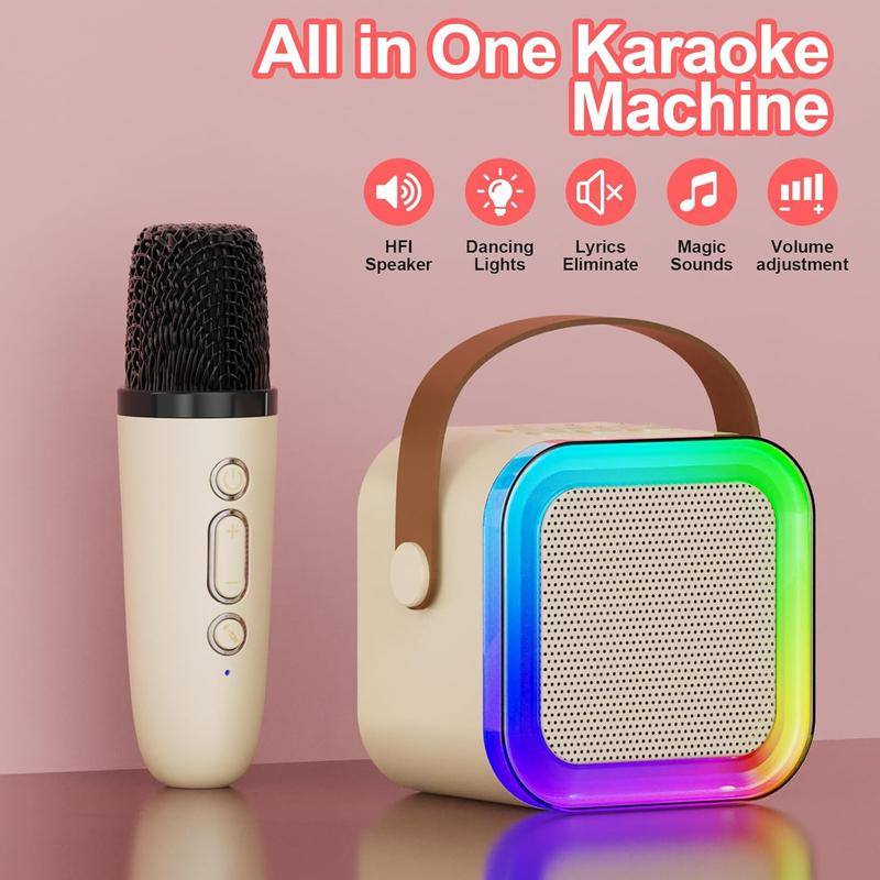 Mini Karaoke Machine for Kids Adults,Portable Bluetooth Speaker, 2  for 5 6 7 8 9 10 Year Old Girl Boys Birthday Gifts (Beige - 1 Mic)