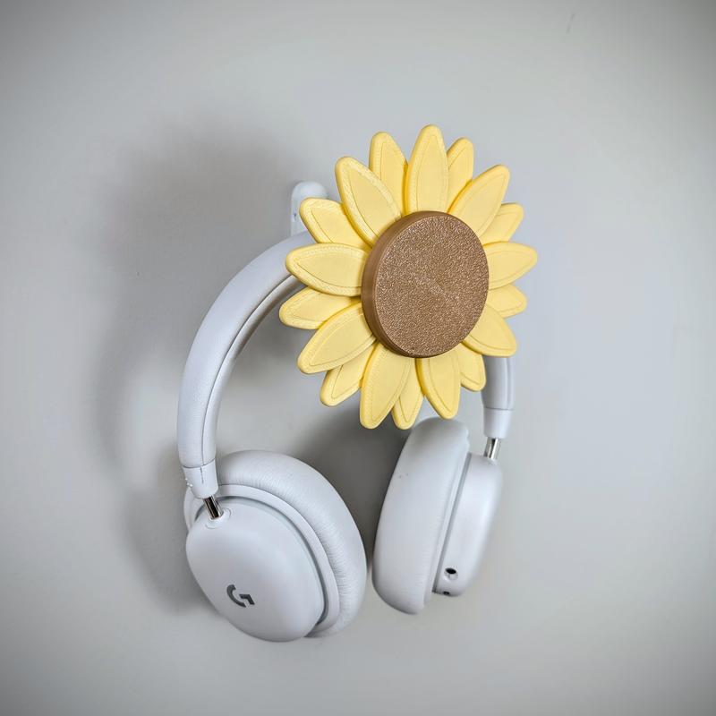 Sunflower Headphone Stand, Wall Mountable Headset Holder, Flower Headphone Hangers, Cute Desk Accessories