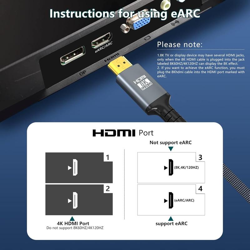 8K HDMI 2.1  10 FT,48Gbps Ultra High Speed Gaming Braided Cables Support 8K@60HZ 4K@120Hz,eARC,Dynamic HDR,HDCP 2.2 2.3,3D,VRR for 120fps Monitor PS5 PS4 X-Box Roku TV RTX3080 3090