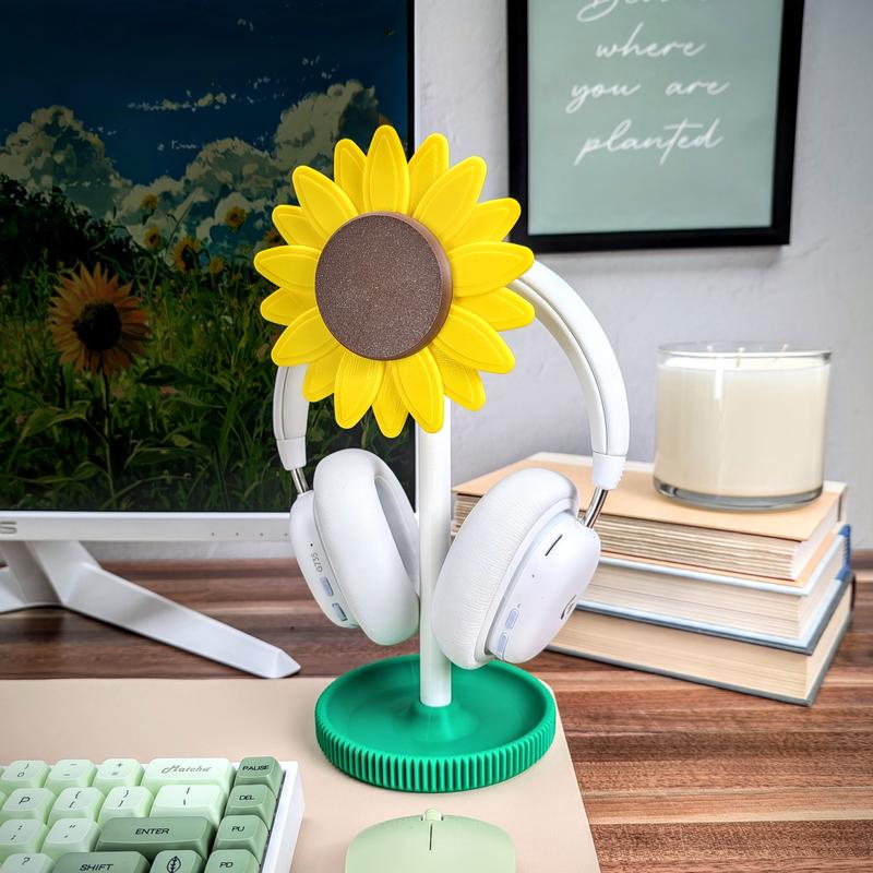 Sunflower Headphone Stand, Wall Mountable Headset Holder, Flower Headphone Hangers, Cute Desk Accessories