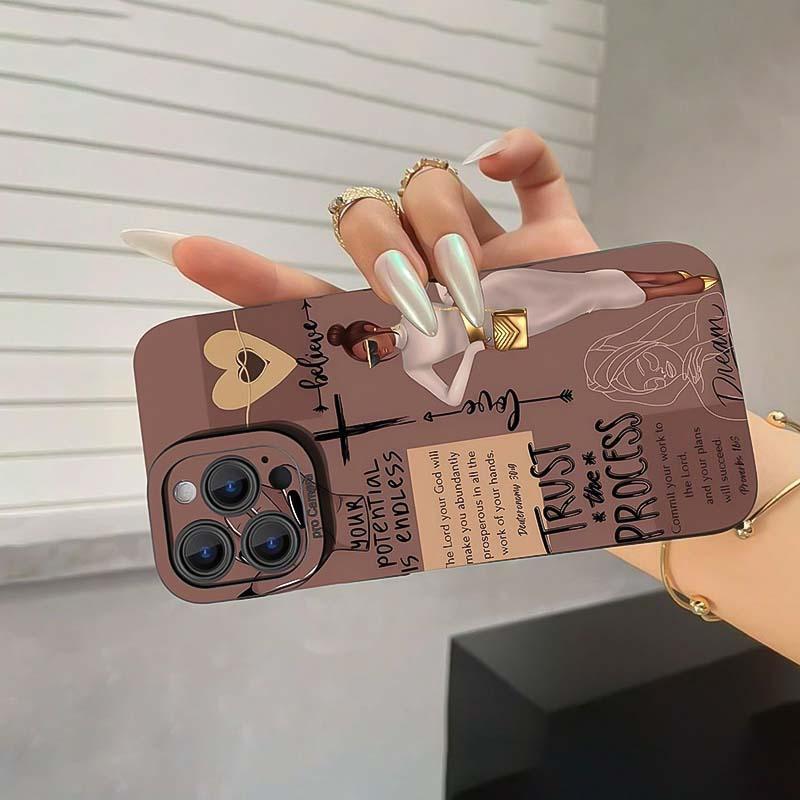 Fashion Girl Pattern Phone Case, TPU Decorative Phone Protector Cover, Phone Accessories Compatible with iPhone 11 12 13 14 15 16 Series