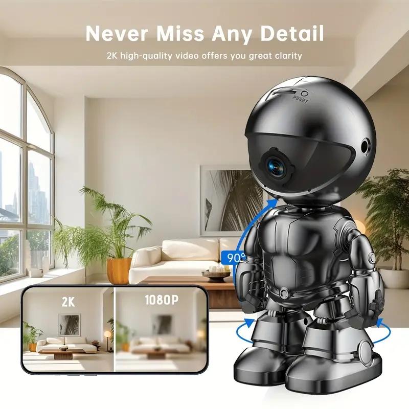 WESECUU Silver Robot Smart Camera for Indoor Security with 10M Motion Detection HD, Auto Body Tracking, Night Vision, and Mobile Remote Access