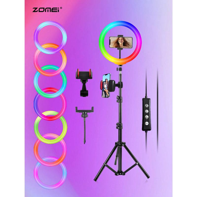 10 Inch Professional Selfie Ring Light With Stand -55.5 Inches High, 38 Color Modes, Stepless Dimming, Speed LED, Tripod Stand, Makeup, Video Recording, Live Streaming, Photography, Portable Lightweight Phone Stand, Holiday Parties, Christmas Gifts