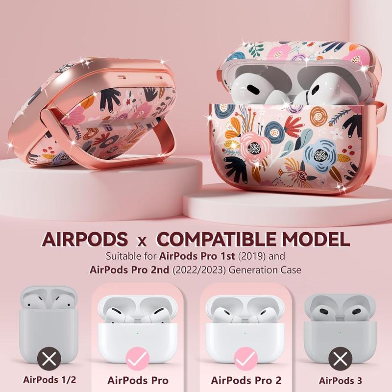 with Safety Lock  Airpods Pro 2nd 1st Generation Case Cover, Flowers Cute AirPods Pro 2 Case Hard iPod Pro Case for Women Girls with Cleaner Kit for AirPod Pro Case (2023 USB-C  2022 2019) - Pink