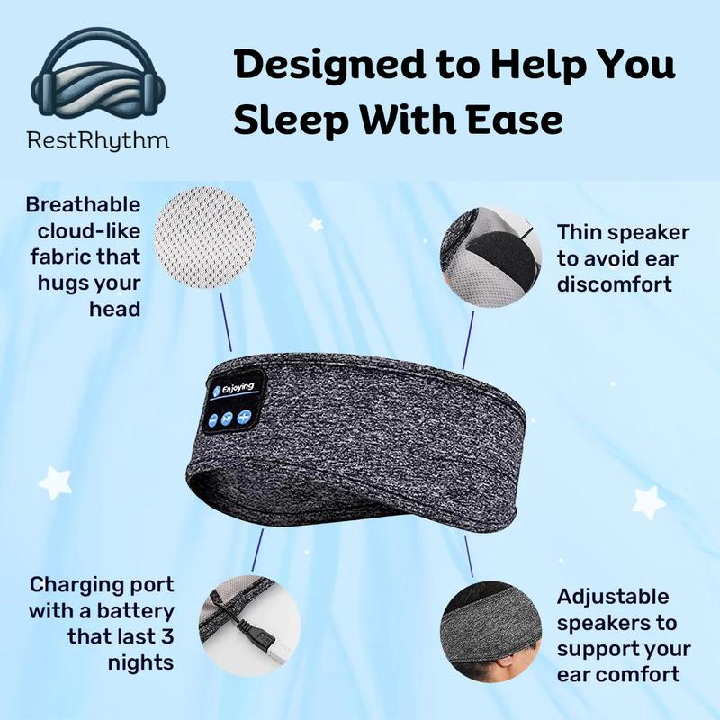 RestRhythm Sleep Bluetooth Headband - Adjustable Wireless Headphone - Comfort for Rest, Workouts & Travel - Fast Charging Electronic Headset