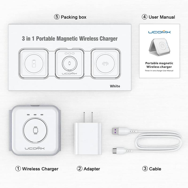 Magnetic Wireless Charger for iPhone: Fodable 3 in 1 Charging Station for Multiple Apple Devices - Travel Charging Pad Dock for Apple Watch