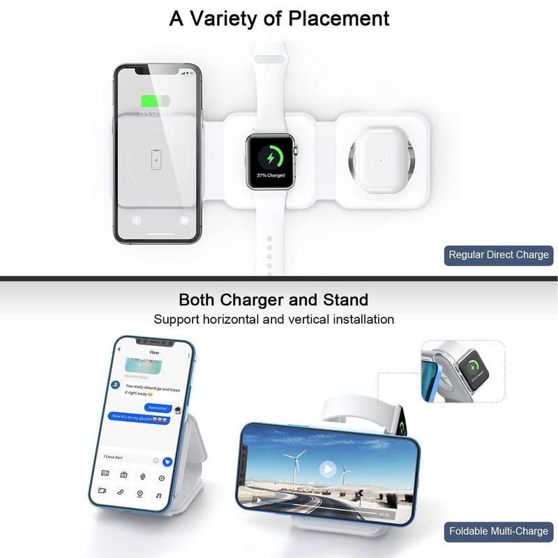 Magnetic Wireless Charger for iPhone: Fodable 3 in 1 Charging Station for Multiple Apple Devices - Travel Charging Pad Dock for Apple Watch