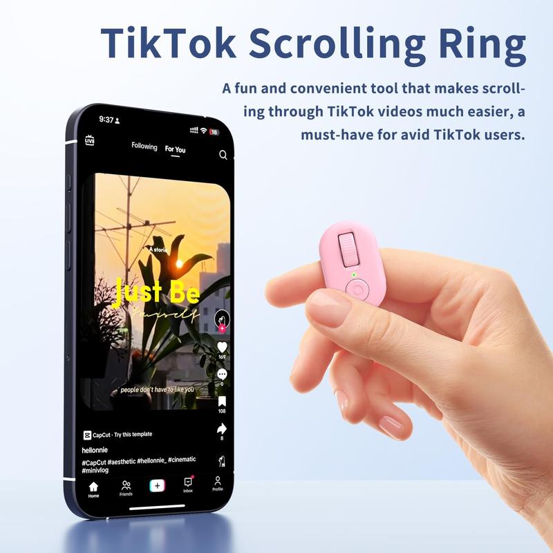 Tiktok Scrolling Ring, Page Turner for Kindle App, Remote Control for TIK Tok and Kindle App, Bluetooth Connected, for iPhone Series, iPad, Android Phone, and More