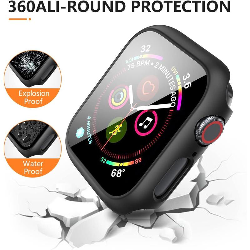 3 Pack Case for Apple Watch SE 40mm Series 6 Series 5 Series 4 Hard PC Case with Tempered Glass Screen Protector Waterproof Anti-Scratch Ultra-Thin Protective Cover for iWatch 40mm (Black)