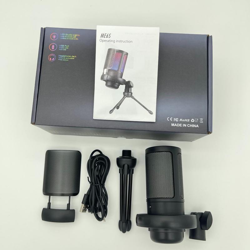 USB Microphone, USB Gaming Mic with Anti-vibration Mount, Mini Mic with RGB Light, Noise Cancellation Condenser Mic for Streaming & Podcasting